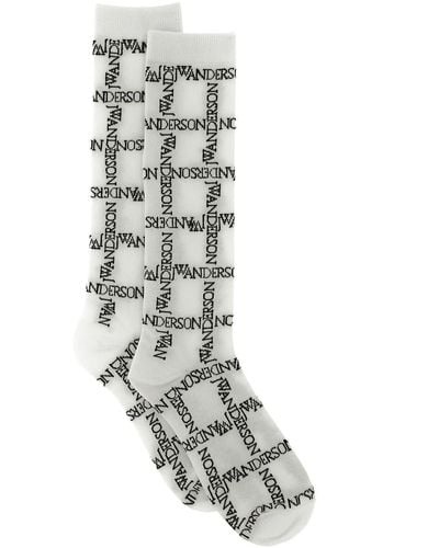 JW Anderson Long Socks With Logo Grid - Grey