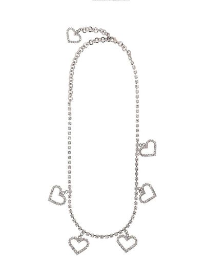 Alessandra Rich Crystal Necklace With Heart Pendants - White