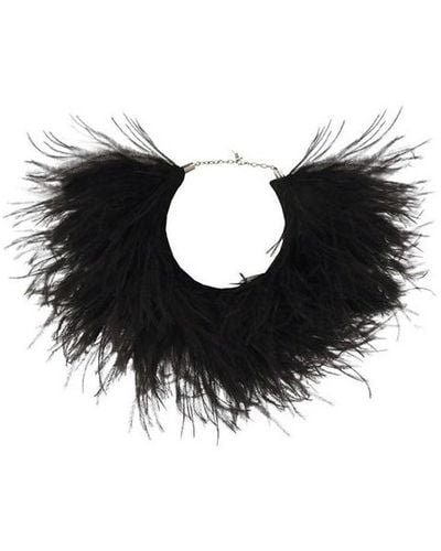 Saint Laurent Wide Feathers Necklace - Black