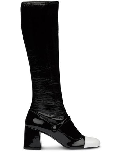 Miu Miu Patent-leather Block Heel Boots - Black