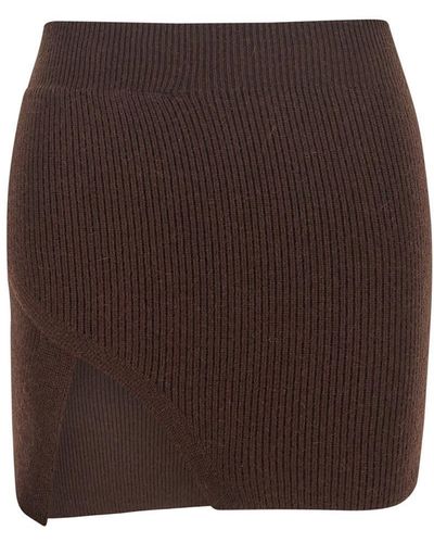 Laneus Mini Knit Slit Skirt - Brown