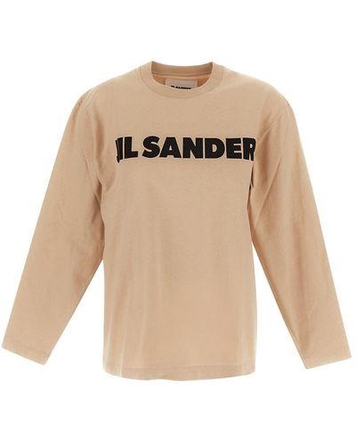 Jil Sander Long Sleeves Cotton T-shirt - Natural