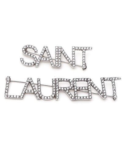 Saint Laurent Crystal-embellished Logo Brooches - White