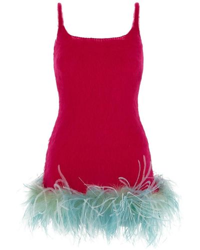 Saint Laurent Mini Dress With Feathers - Pink