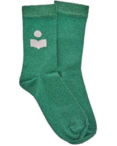 Isabel Marant Lurex Logo Socks - Green