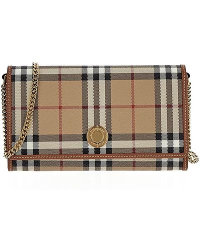 Burberry Check Wallet With Chain Strap - Gray