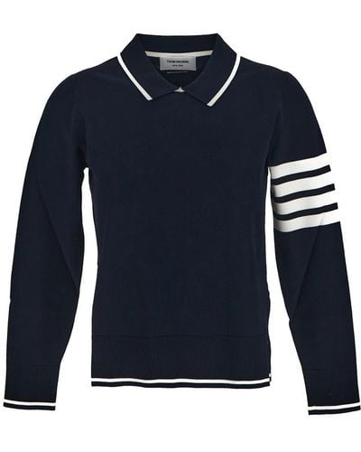 Thom Browne Jersey Stitch Polo Collar Pullover - Blue