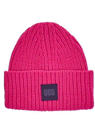 UGG Chunky Ribbed Beanie With Logo - Pink