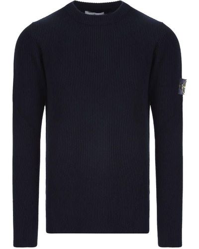 Stone Island Black Cotton Round Neck Ribbed Detailing Logo Patch At The Sleeve - Multicolour