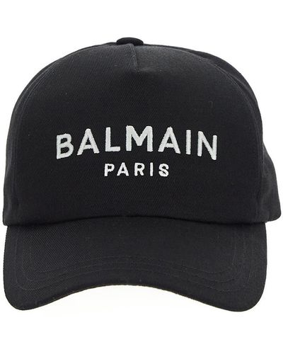 Balmain Embroidered Raffia Baseball Cap - Black