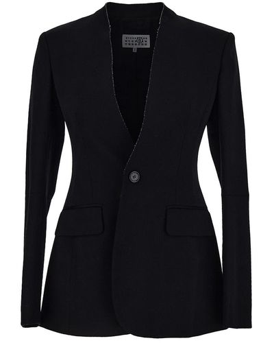 MM6 by Maison Martin Margiela Collarless Suit Jacket - Black