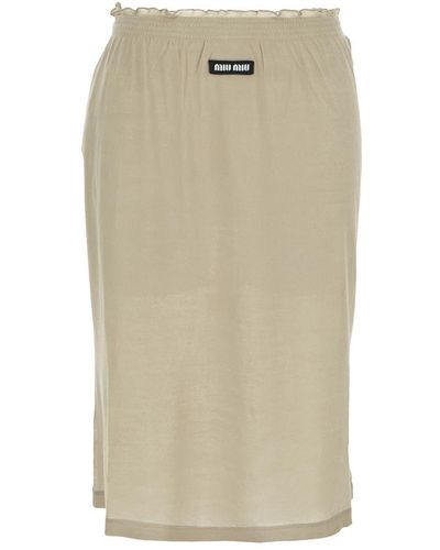 Miu Miu Garment-dyed Ribbed Jersey Skirt - Natural