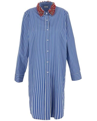 Dries Van Noten Striped Shirt Dress - Blue