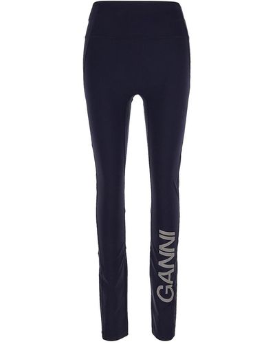 Ganni Logo-print Panelled leggings - Blue
