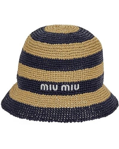 Miu Miu Embroidered-logo Striped Hat - Blue
