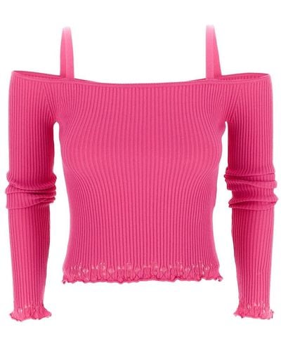Blumarine Off-the-shoulders Ribbed Blouse - Pink