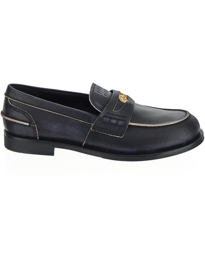 Miu Miu Logo-plaque Leather Loafers - Black