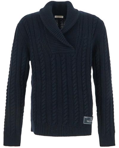 Valentino Cross-over Lapels Sweater - Blue