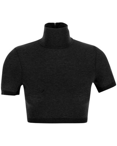 Max Mara Aire Cropped Turtleneck Knit Top - Black