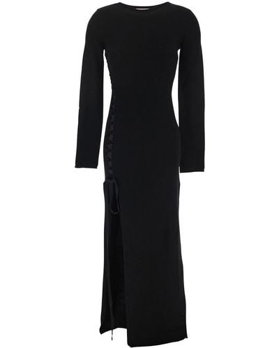 Saint Laurent Long Lace-up Dress - Black