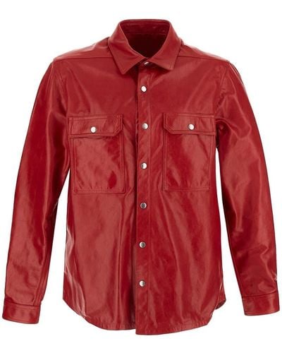 Rick Owens Leather Outershirt - Red