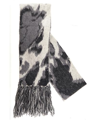Stella McCartney Patterned Intarsia Knitted Fringed Scarf - Gray