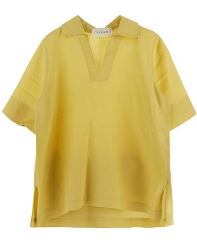 Closed Short Sleeves Blouse - Yellow