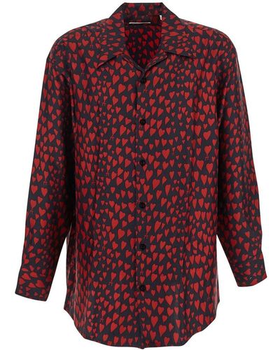 Ami Paris Black Hearts Silk Shirt - Red