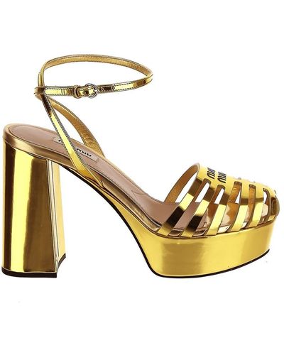 Miu Miu Mirror Gold Platform Sandals - Metallic