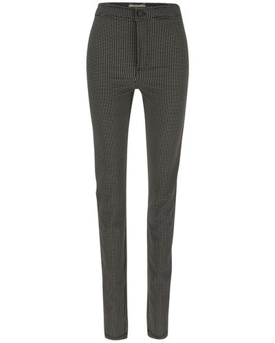 Saint Laurent Checkered Slim Fit Pants - Gray