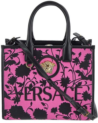 Versace Floral Silhouette Print Canvas Tote Bag - Pink