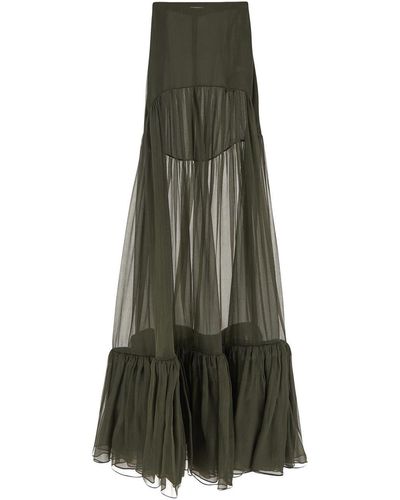 Saint Laurent Silk Maxi Skirt - Green