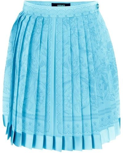 Versace Barocco Pleated Mini Skirt - Blue