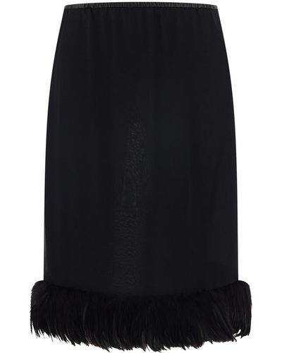 Saint Laurent Long Skirt With Feathers - Black