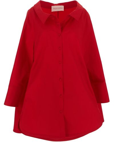 Valentino Shirt Mini Dress With Cape - Red
