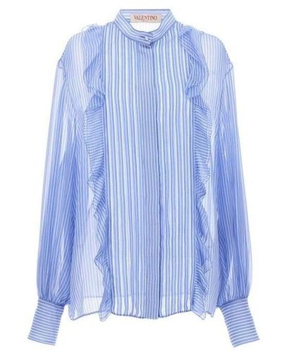 Valentino Classico Stripes Chiffon Shirt - Blue