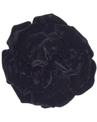 Saint Laurent Small Wild Rose Brooch In Crushed Velvet And Metal - Blue