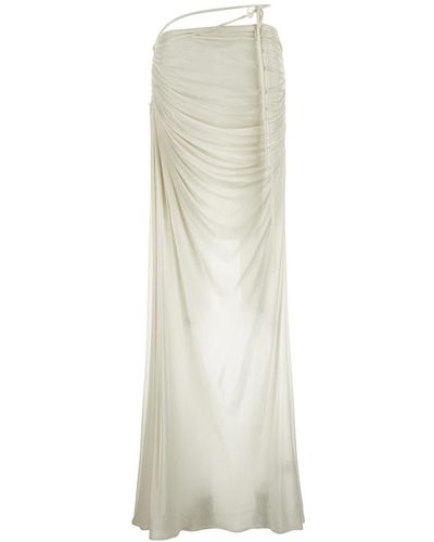 ANDREADAMO Draped Jersey Low Waist Long Skirt - White
