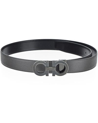 Ferragamo Double Gancini Reversible & Adjustable Leather Belt - Black