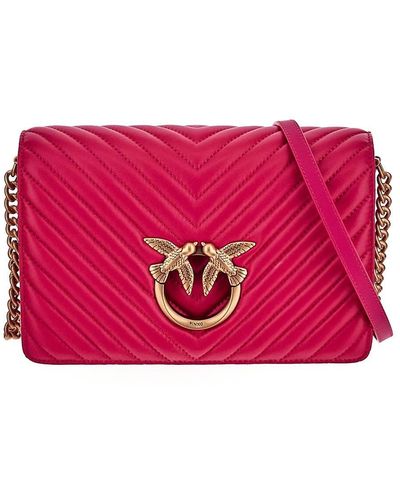 Pinko Classic Click V-quilted Strapped Love Bag - Red