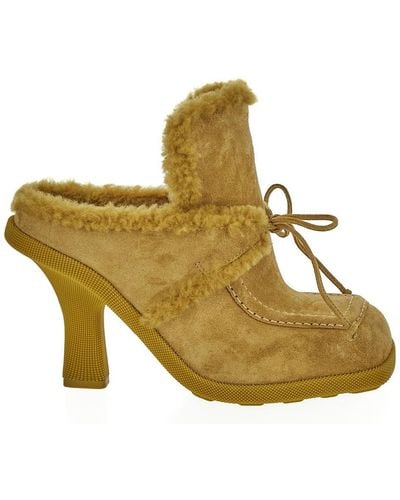 Burberry Suede-shearling Highland Mules 90 - Natural