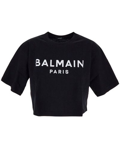 Balmain Logo Cropped T-shirt - Blue