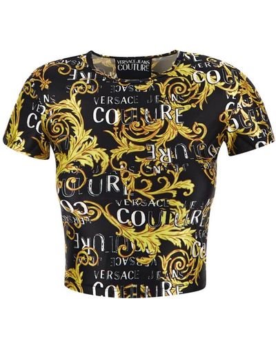 Versace Logo Couture Crop Top - Yellow