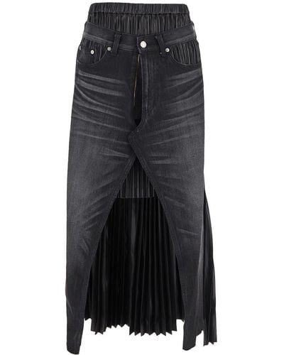Junya Watanabe Deconstructed Pleated Denim Midi Skirt - Black