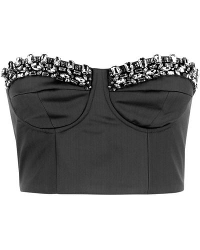 Amen Bustier In Twill With Crystals Embroidery - Black
