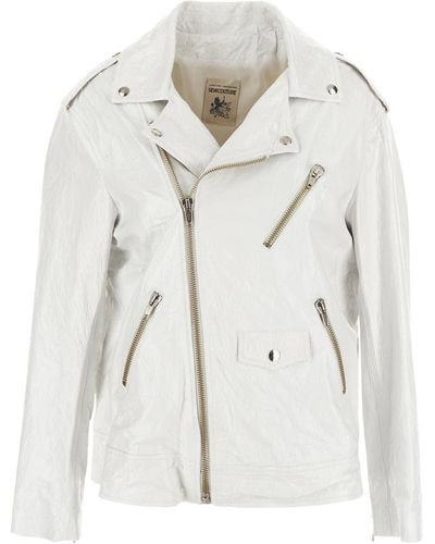 Semicouture Real Crackle Leather Studded Jacket - White
