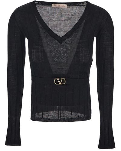 Valentino Belt Wool Sweater - Black