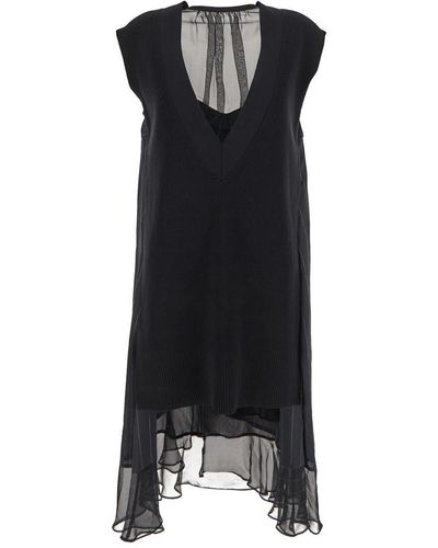 Sacai Knit Panel Midi Dress - Black