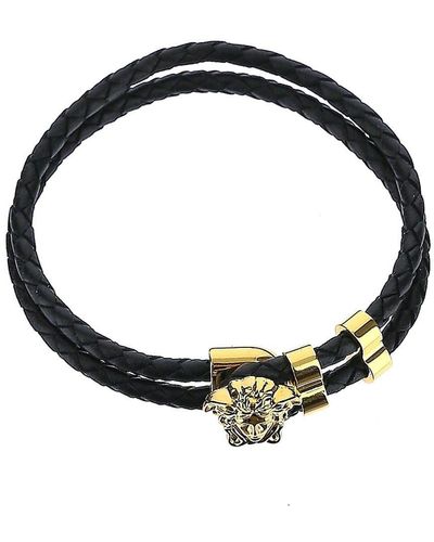 Versace Medusa Braided Leather Bracelet - Black