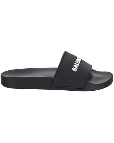 Balenciaga Logo Pool Slide Sandal - Black